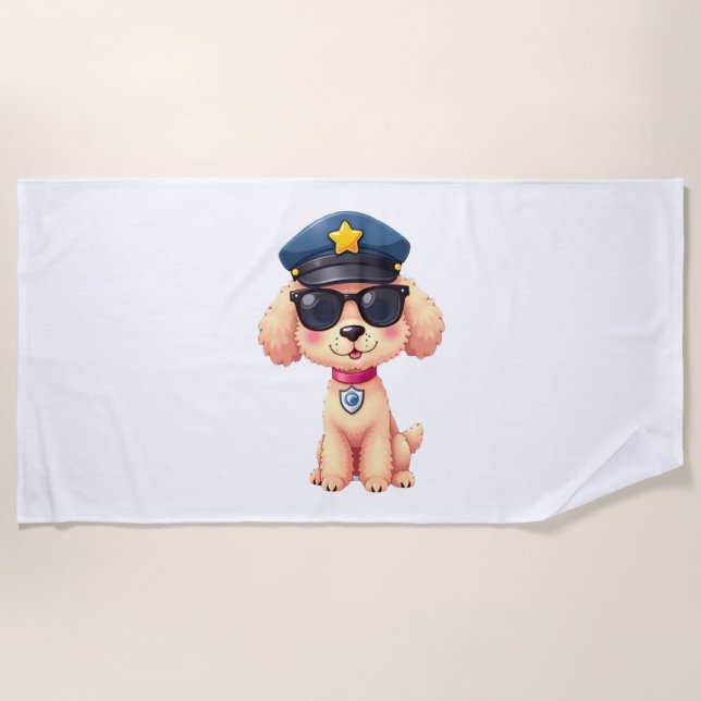 Toalla De Playa Perro Caniche Policía Anime Chibi (Anverso)