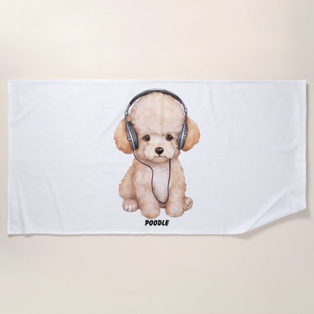 Toalla De Playa Perro con audífonos (Anverso)