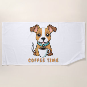 Toalla De Playa perro con una taza de café