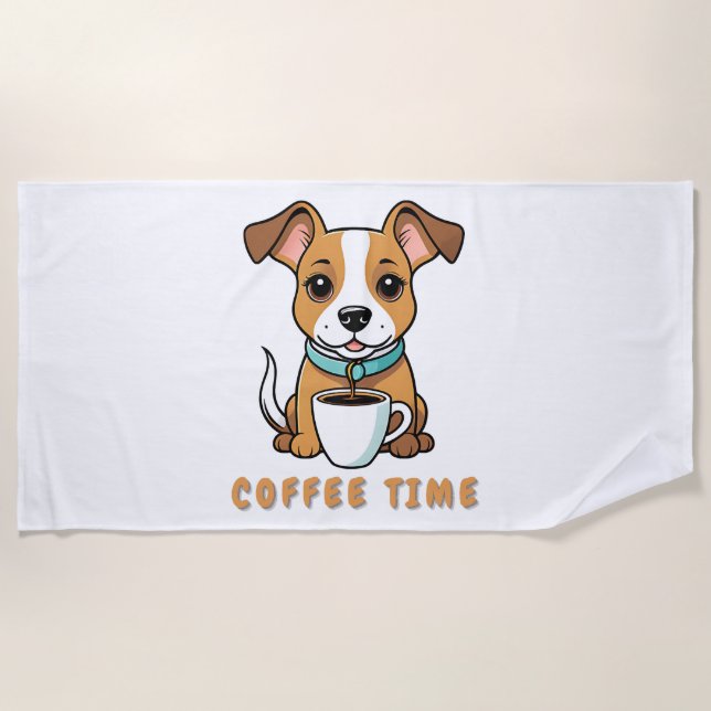 Toalla De Playa perro con una taza de café (Anverso)