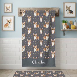 Toalla De Playa Perro Corgi Gris Personalizado