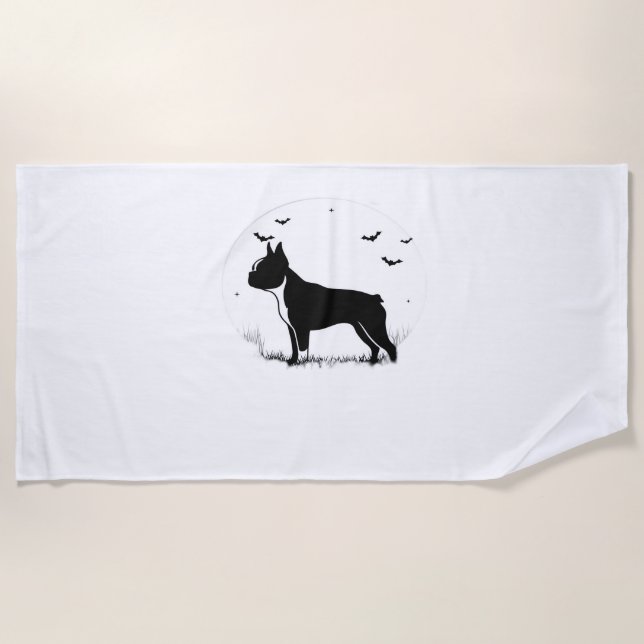 Toalla De Playa Perro de Boston Terrier - Halloween Moon Silhouett (Anverso)