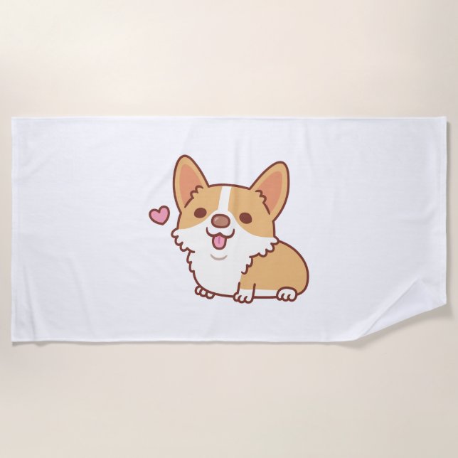 Toalla De Playa Perro de Corgi sonriente (Anverso)