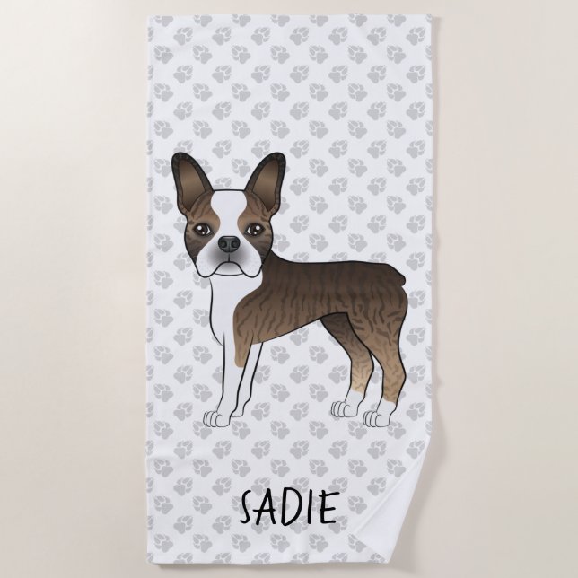 Toalla De Playa Perro de dibujos animados Boston Terrier atigrado  (Anverso)