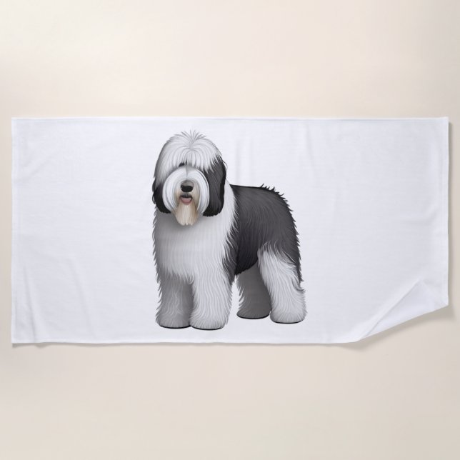 Toalla De Playa Perro de oveja inglés 10 (Anverso)