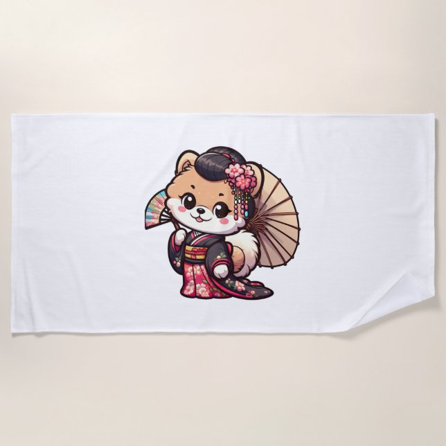 Toalla De Playa Perro de Pomerania Kimono (Anverso)