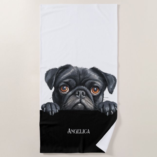 Toalla De Playa Perro de pug de pico divertido perro lindo dueño d (Anverso)