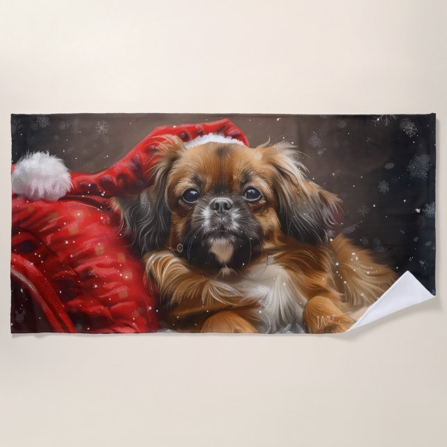 Toalla De Playa Perro de raza Spaniel Tibetano Navidad Festiva (Anverso)