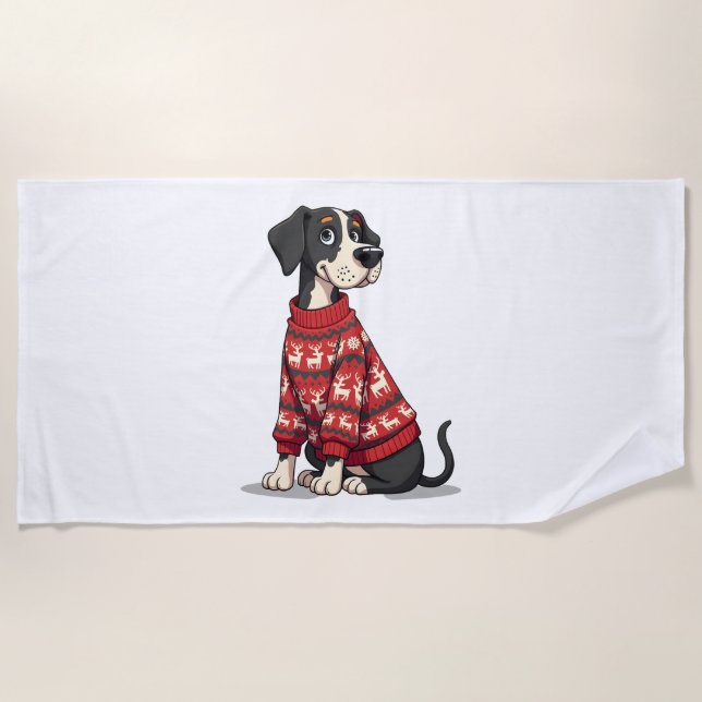 Toalla De Playa Perro de suéter de los grandes Navidades de danés (Anverso)