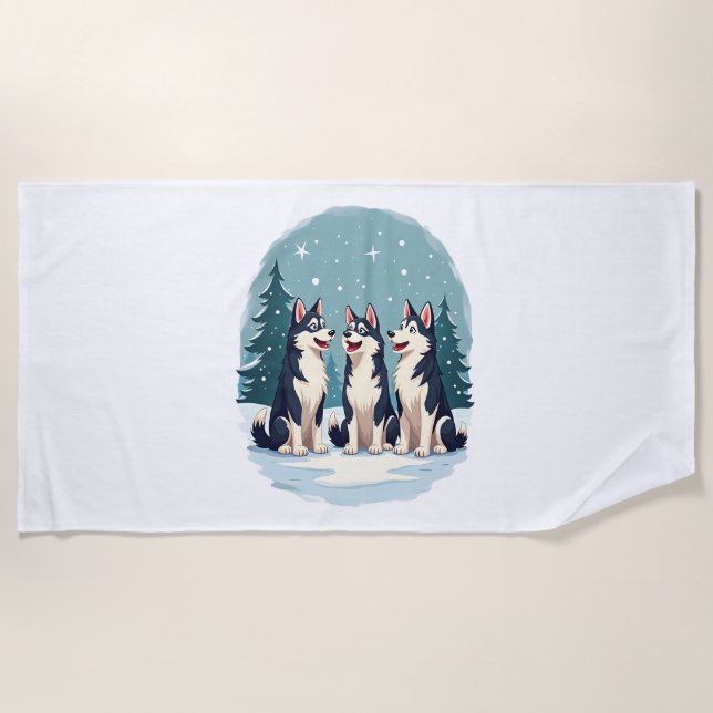 Toalla De Playa Perro del coro de Navidades Husky (Anverso)