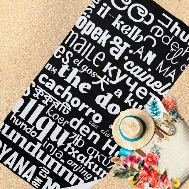 Toalla De Playa Perro Lover multilingüe (Multilingual Dog Lover's Beach Towel)