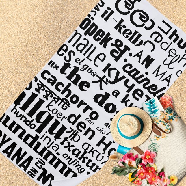 Toalla De Playa Perro Lover multilingüe (Multilingual Dog Lover's Beach Towel)