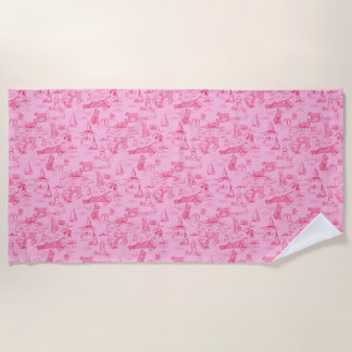 Toalla De Playa Perro Marino Toile Rosa 