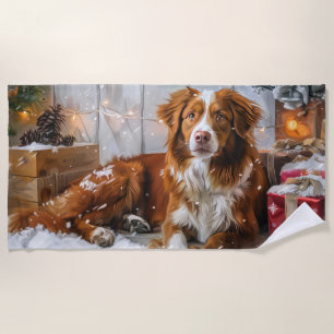 Toalla De Playa Perro Nova Scotia Duck Toller Navidad Festiva