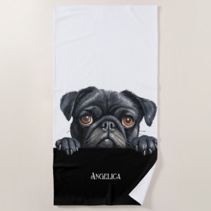 Toalla De Playa Perro pug con la lengua fuera dueño divertido de p