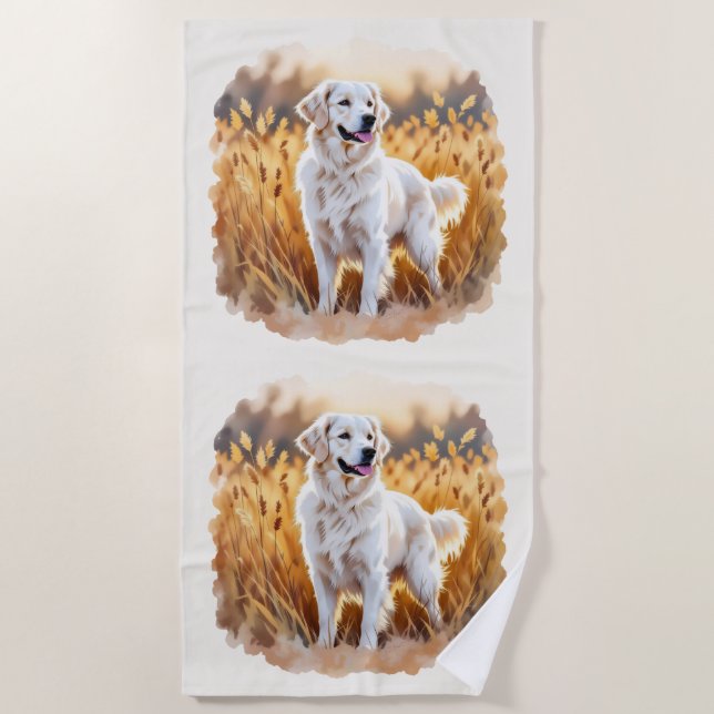 Toalla De Playa Perro Retriever Dorado Blanco (Anverso)