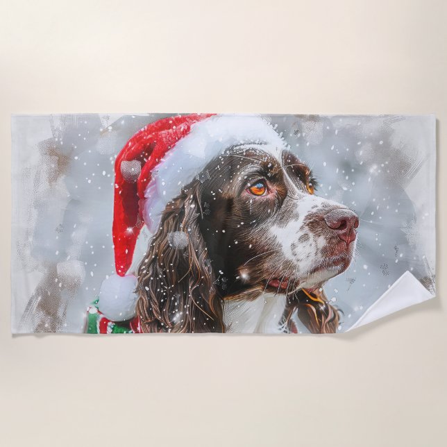 Toalla De Playa Perro Springer Spaniel Navidad Festiva (Anverso)