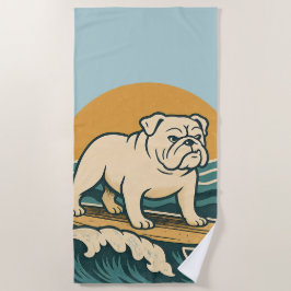 Toalla De Playa Perro Surfista Retro Bulldog Gráfico Para Subir a 