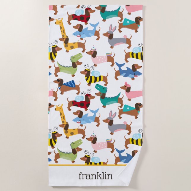 Toalla De Playa Perros Disfrazados De Halloween Disfrazados Dachsh (Anverso)