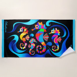 Toalla De Playa Personalizable de caballitos de mar modernos y col