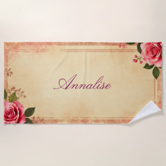 Toalla de playa personalizable Vintage Antique Ros