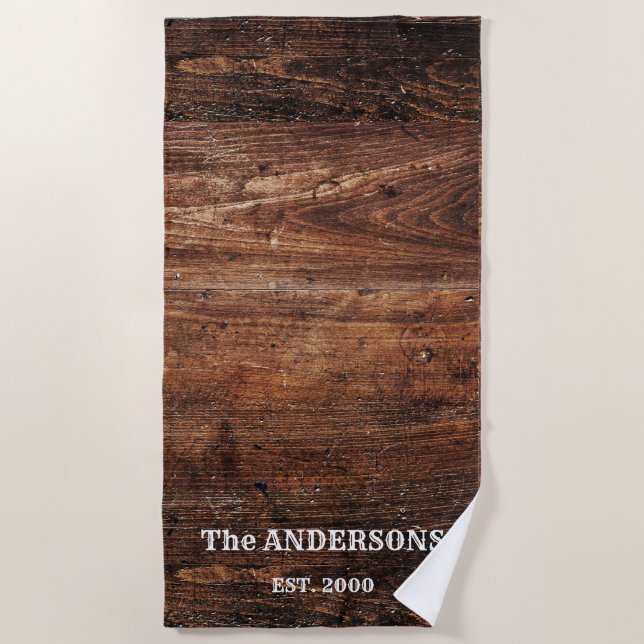 Toalla De Playa Personalización de la madera rústica (Anverso)