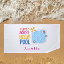 Toalla de playa personalizada Adiós escuela Hola p