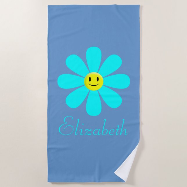 Toalla de playa personalizada Aqua Happy Flower Fl (Anverso)
