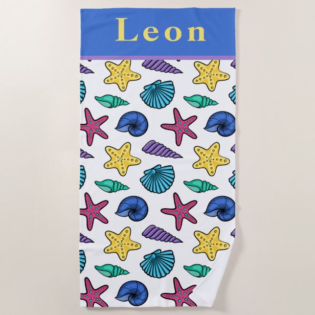 Toalla de playa personalizada con conchas marinas (Anverso)