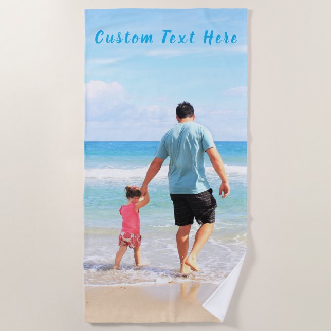 Toalla de playa personalizada con foto y texto (Anverso)