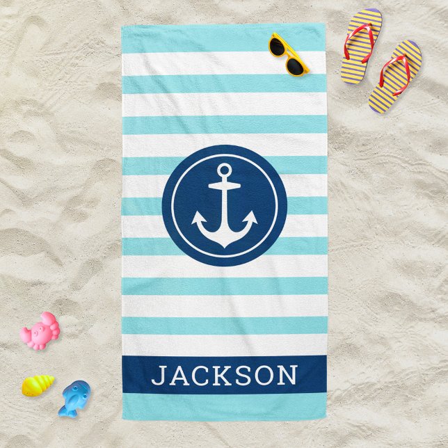 Toalla de playa personalizada con franja azul verd (Subido por el creador)