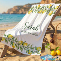 Toalla de playa personalizada con limón en acuarel