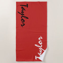 Toalla de playa personalizada con nombre rojo