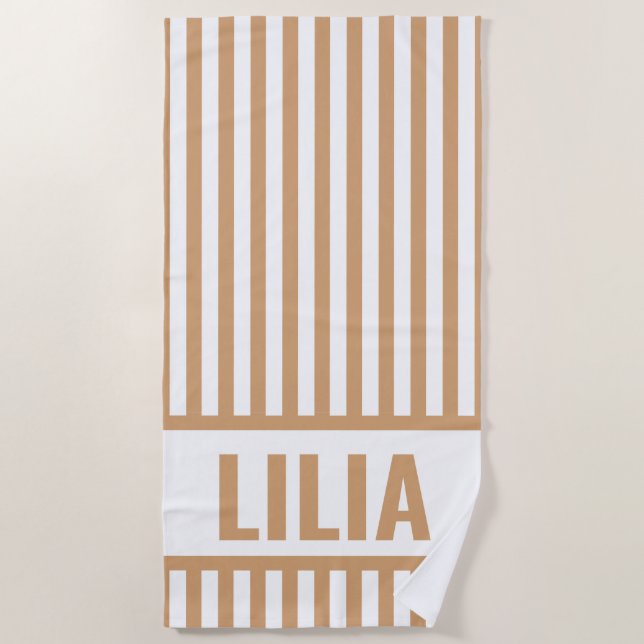 Toalla de playa personalizada con raya monograma (Anverso)