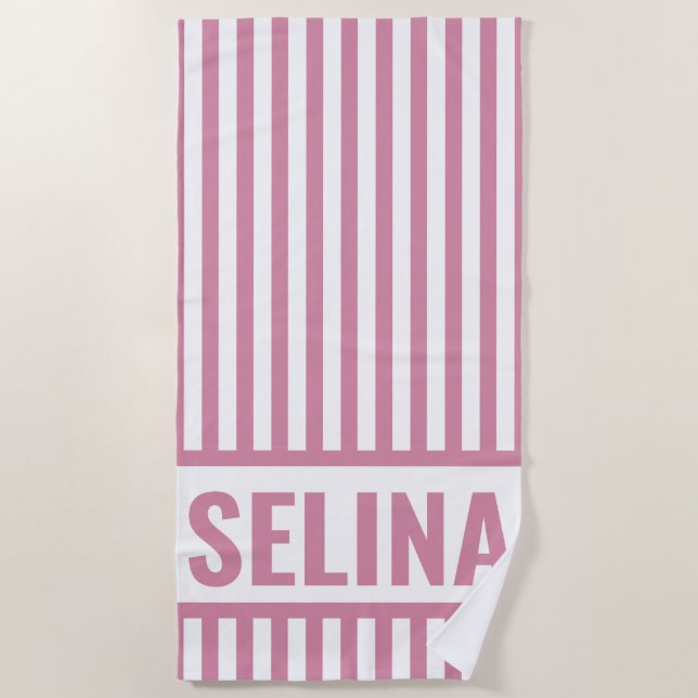 Toalla de playa personalizada con raya monograma (Anverso)