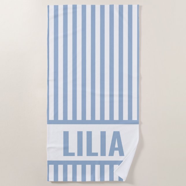 Toalla de playa personalizada con raya monograma (Anverso)