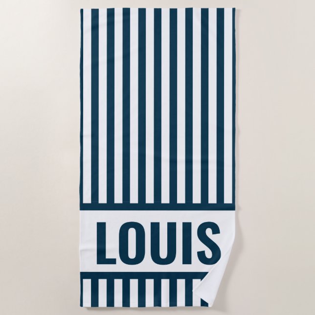 Toalla de playa personalizada con raya monograma (Anverso)