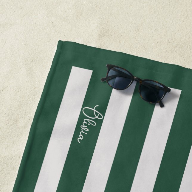 Toalla de playa personalizada con raya verde | Toa (In situ)