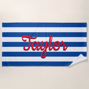 Toalla de playa personalizada con rayas azules