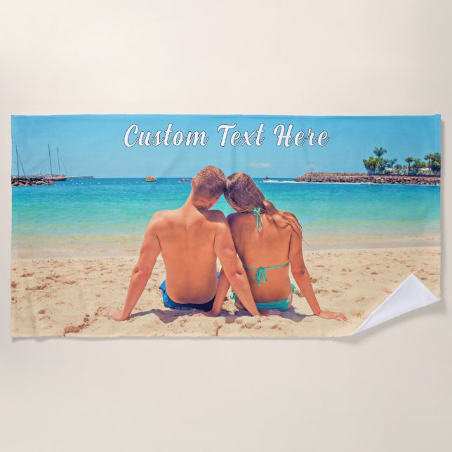 Toalla de playa personalizada con tu foto Texto pe (Anverso)