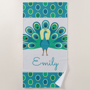 Toalla de playa personalizada Cute Peacock