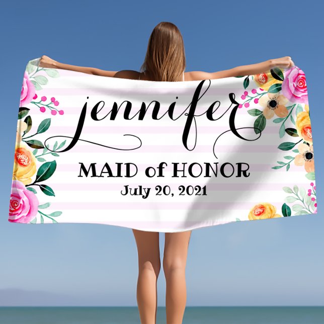 Toalla de playa personalizada Dama de honor Desped (Maid of Honor Bachelorette Personalized Beach Tow Beach Towel)