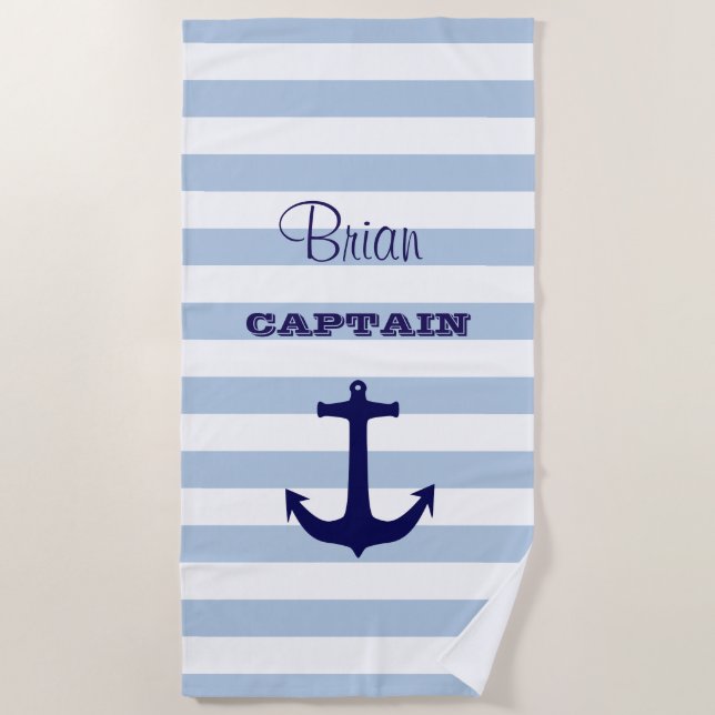 Toalla de playa personalizada de Captain Striped (Anverso)