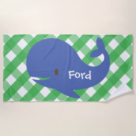 Toalla de playa personalizada de Gingham Whale