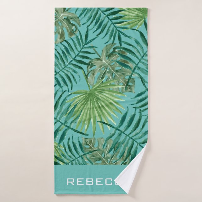 Toalla de playa personalizada de hojas tropicales (Toalla de baño)