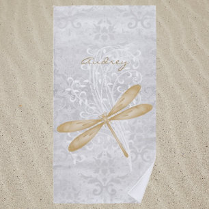Toalla de playa personalizada de la libélula de or