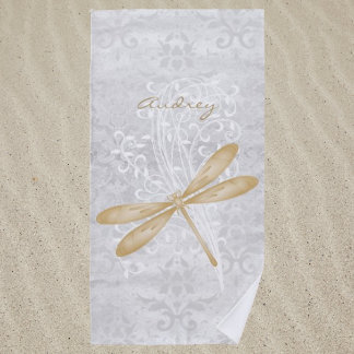 Toalla de playa personalizada de la libélula de or