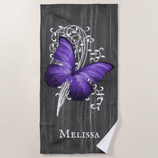 Toalla de playa personalizada de mariposa púrpura