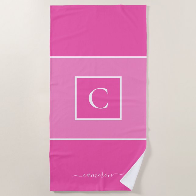 Toalla de playa personalizada de monograma rosa mi (Anverso)