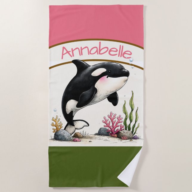 Toalla de playa personalizada de orca (Anverso)